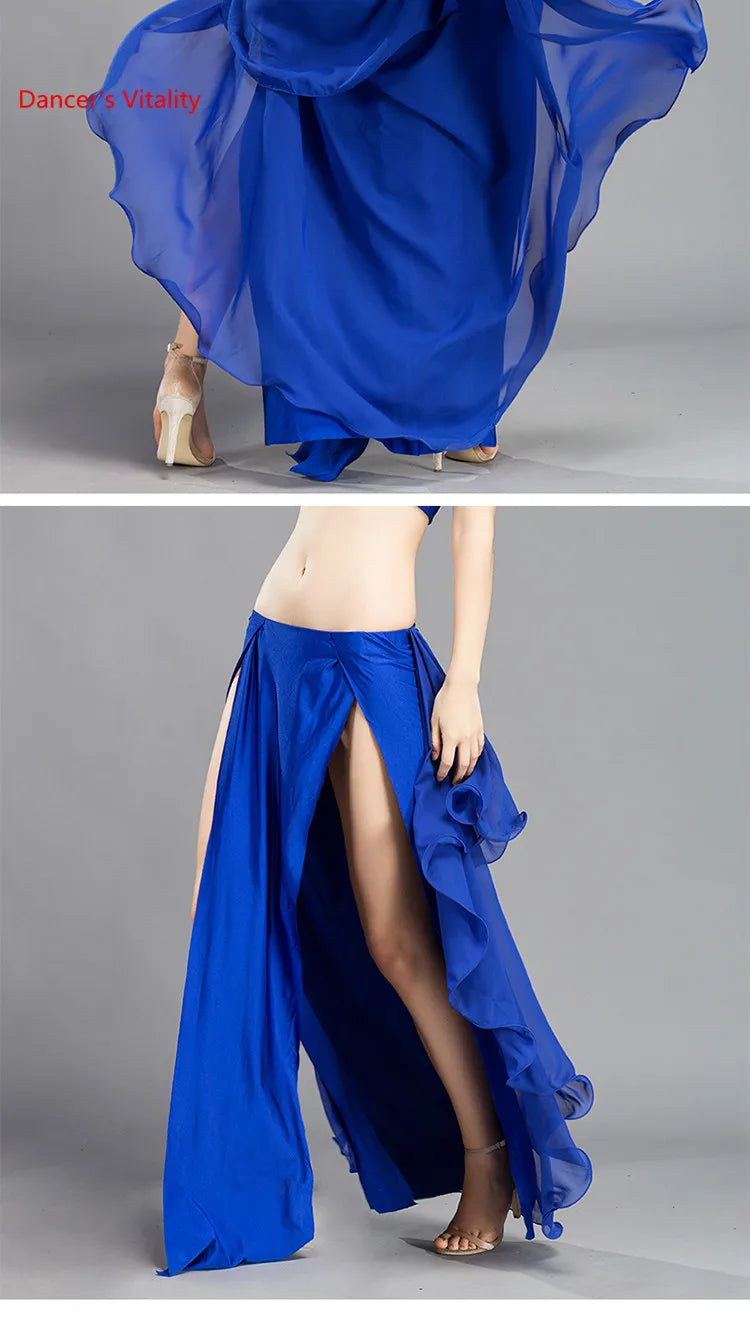 Wholesale Skirt Chiffon Sexy Split Dress for Women India Practice Skirt Women Belly Dance Skirt 6 Colors High Spilt Clothes
