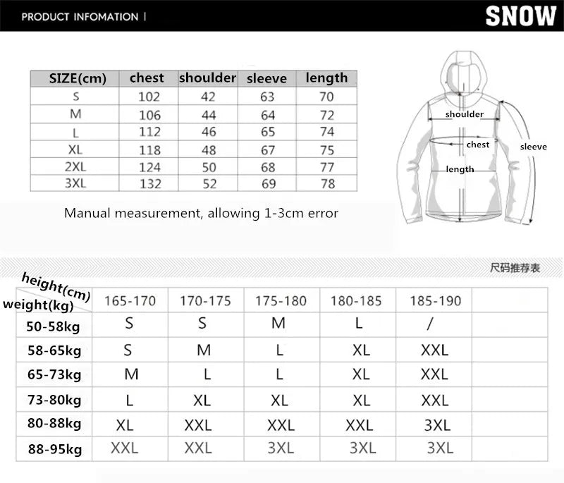 Thicken Warm Ski Suit for Men Windproof Waterproof Skiing Suits Male Snowboarding Jacket and Pants, Snow Overalls Winter New