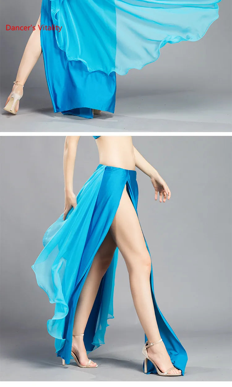 Wholesale Skirt Chiffon Sexy Split Dress for Women India Practice Skirt Women Belly Dance Skirt 6 Colors High Spilt Clothes