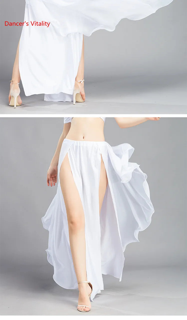 Wholesale Skirt Chiffon Sexy Split Dress for Women India Practice Skirt Women Belly Dance Skirt 6 Colors High Spilt Clothes