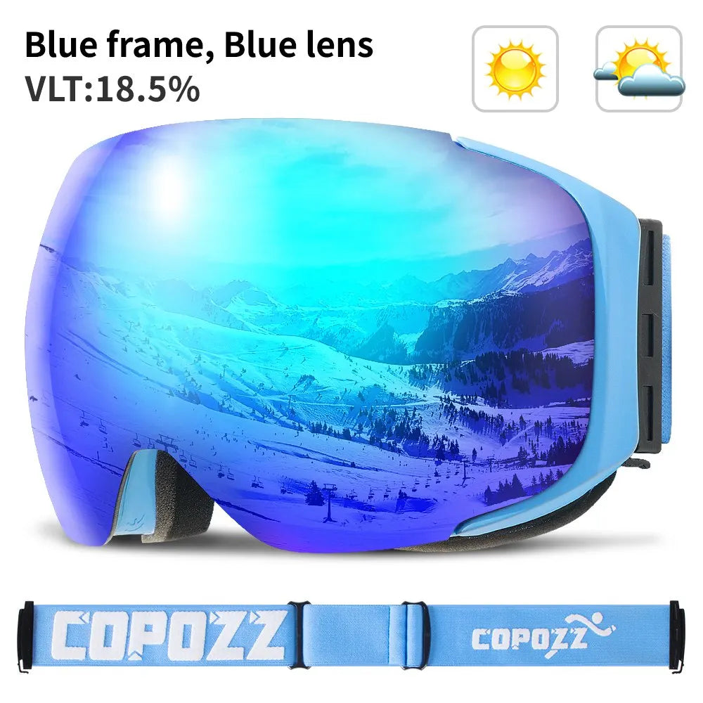 COPOZZ Magnetic Ski Goggles Men Women UV400 Protection Anti-Fog Ski Mask Outdoor Sport Snowboard Skiing Eyewear Adult