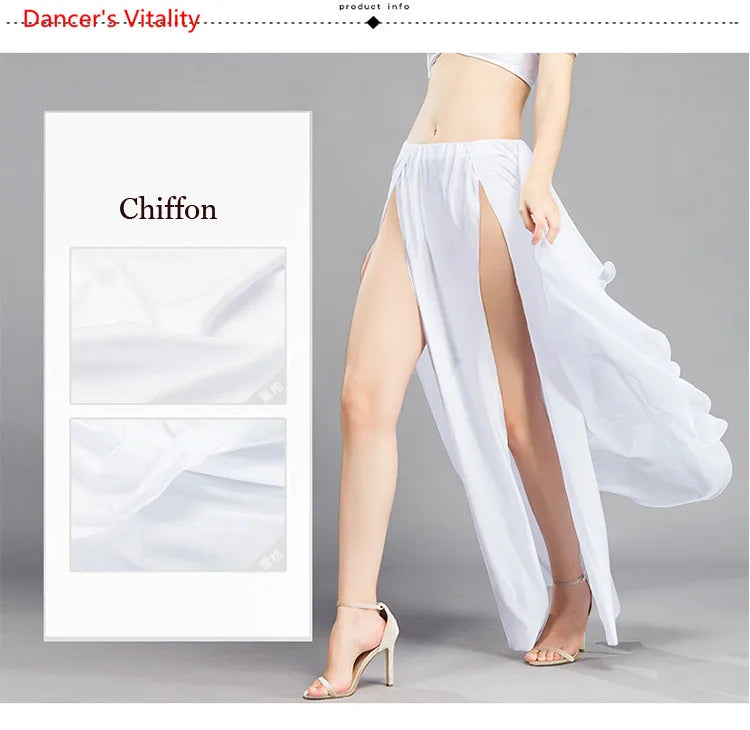 Wholesale Skirt Chiffon Sexy Split Dress for Women India Practice Skirt Women Belly Dance Skirt 6 Colors High Spilt Clothes