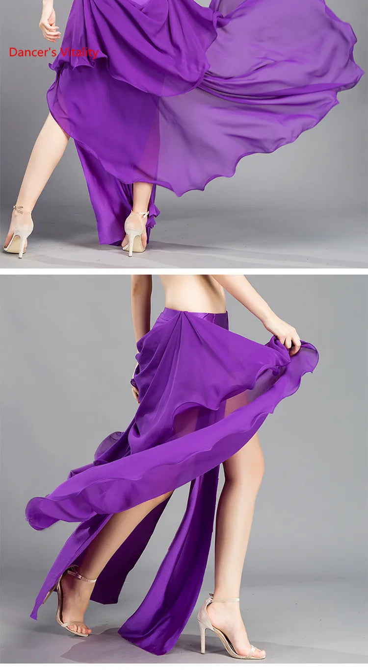 Wholesale Skirt Chiffon Sexy Split Dress for Women India Practice Skirt Women Belly Dance Skirt 6 Colors High Spilt Clothes