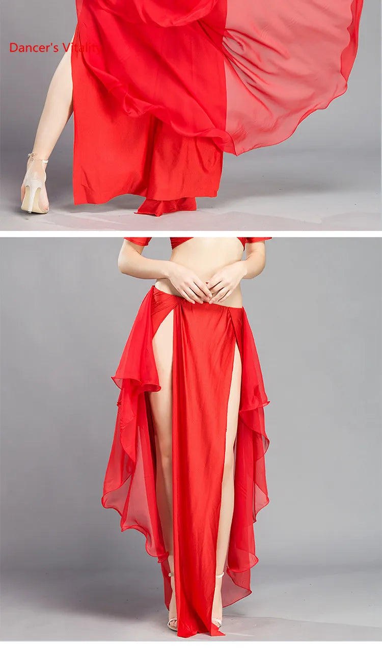 Wholesale Skirt Chiffon Sexy Split Dress for Women India Practice Skirt Women Belly Dance Skirt 6 Colors High Spilt Clothes