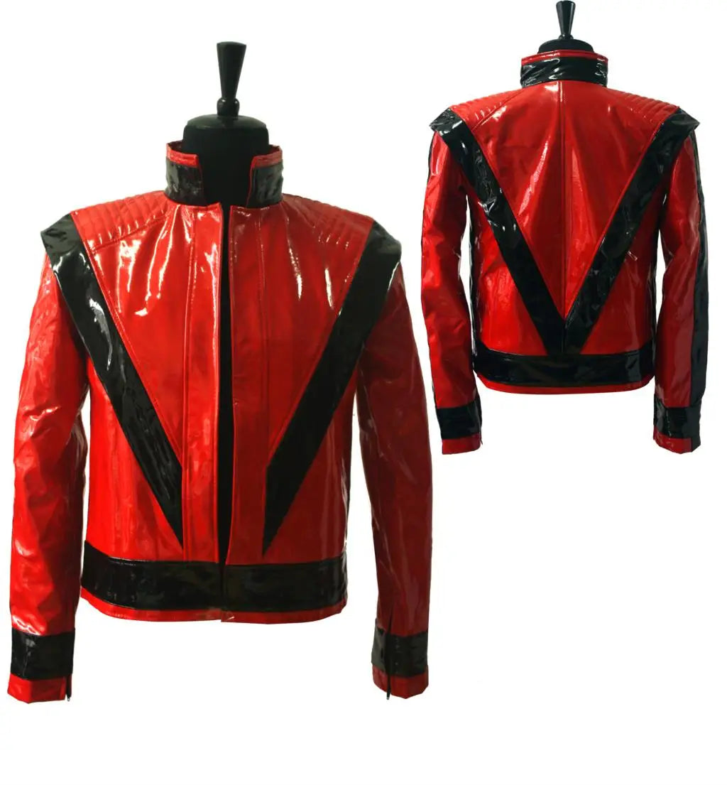 Michael Jackson Red PU Leather This Is It Thriller Jacket PUNK Skinny Outwear Motorcycle Impersonator