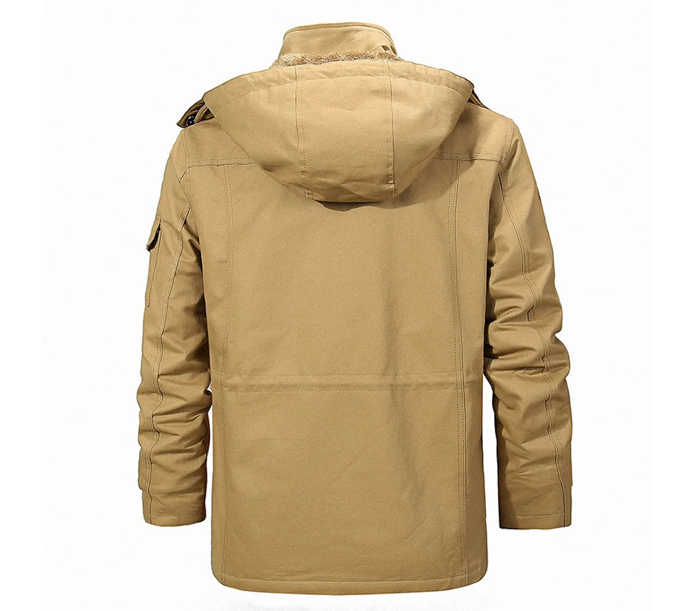 Winter Men's Mountain Ski Warm Jacket Outdoor Men Fleece Lined Cotton Thicken Hooded Coats Men Retro Thermal Parka Clothing 5XL