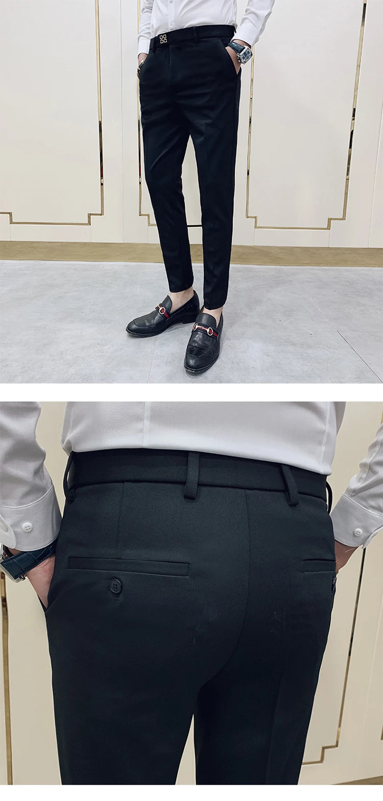 Spring 2025 Mens Casual Slim Fit Dress Pants Streetwear Suit Pants Men High Quality Office Pants All Match ankle Length Trousers