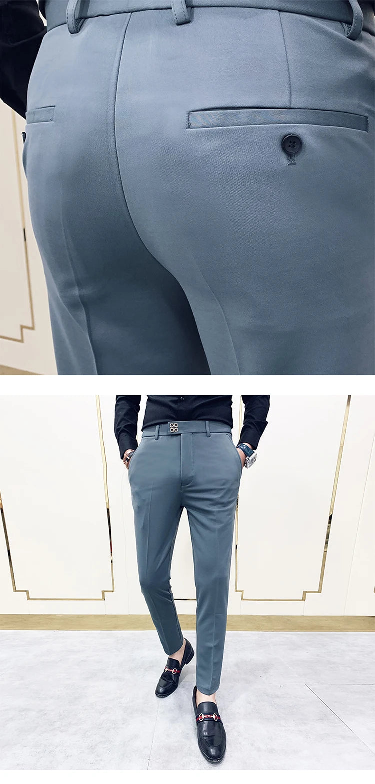 Spring 2025 Mens Casual Slim Fit Dress Pants Streetwear Suit Pants Men High Quality Office Pants All Match ankle Length Trousers