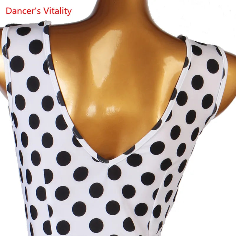 Latin Dance Dress V-Neck Wave Point Skirt Profession Custom Female Adult Child Elegant Performance Clothes Competition Clothing