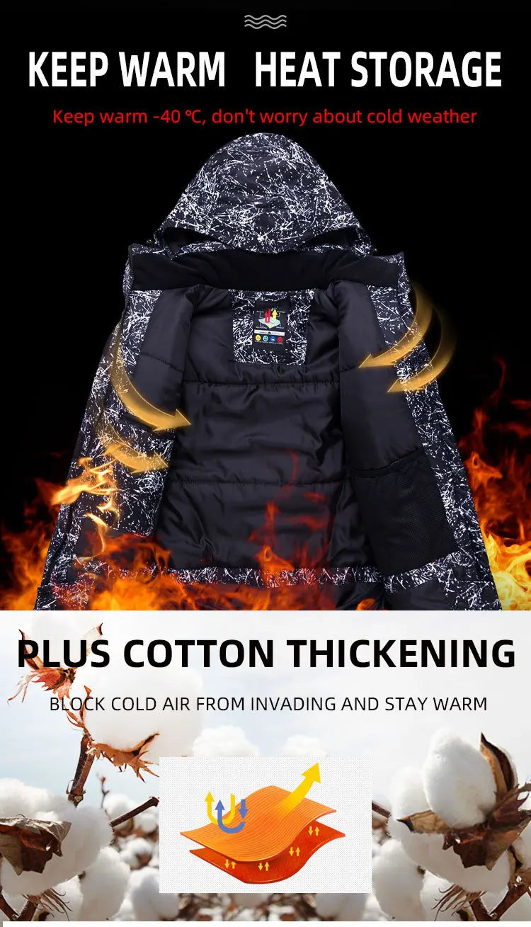 Thicken Warm Ski Suit for Men Windproof Waterproof Skiing Suits Male Snowboarding Jacket and Pants, Snow Overalls Winter New
