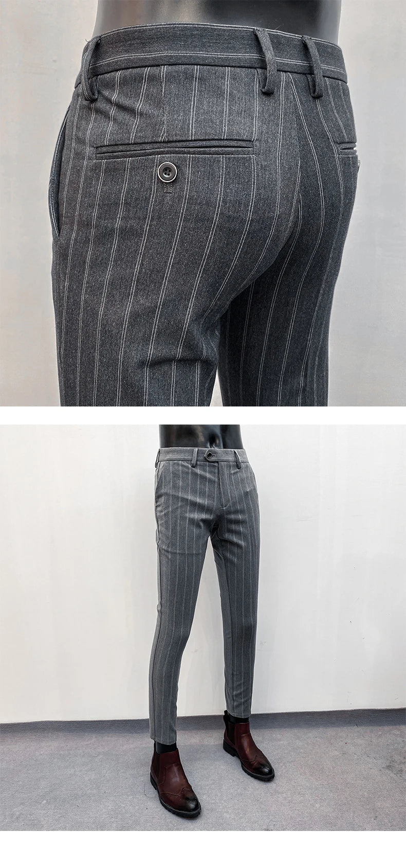 Men Suit Pants Hombre Pantalones 2026 Spring Stretch Slim Formal Trousers for Men Fashion Casual Stripe Dress Pants Men Clothing