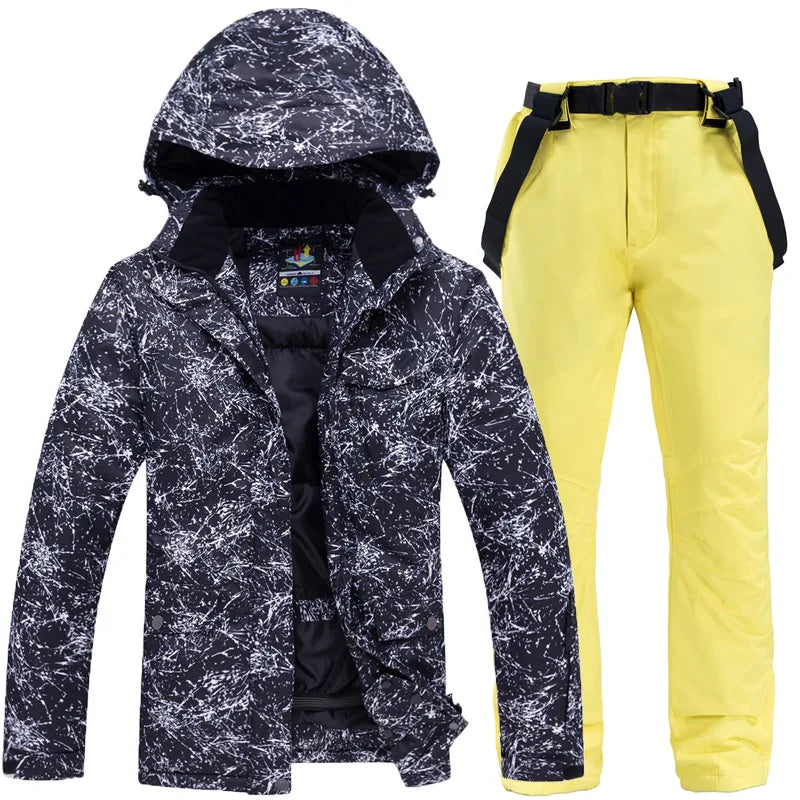 Thicken Warm Ski Suit for Men Windproof Waterproof Skiing Suits Male Snowboarding Jacket and Pants, Snow Overalls Winter New