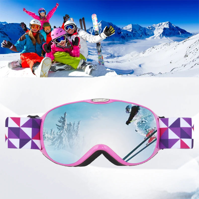 Children Ski Goggles Anti-fog Double Layer Big Spherical Skiing Glasses Kids Snowboard Winter Outdoor Sports Goggle for Age 4-14