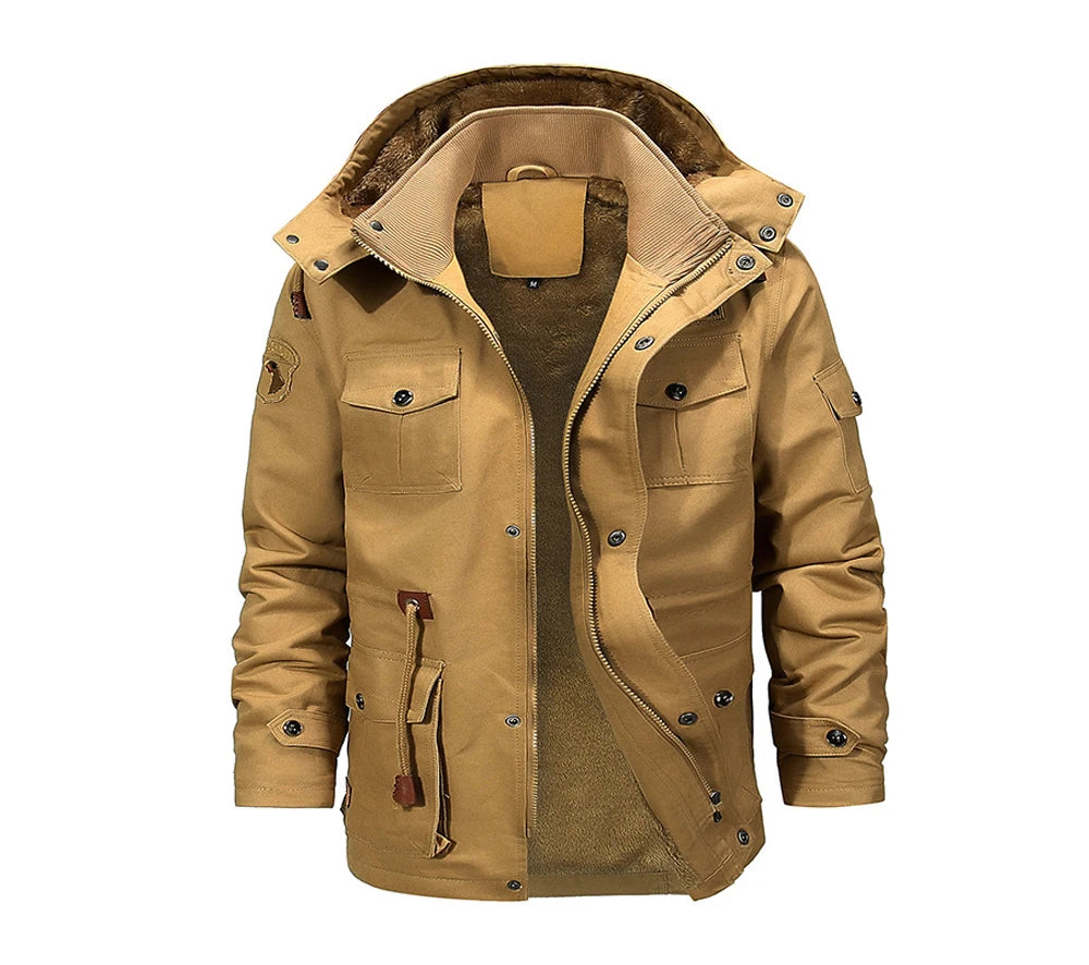 Winter Men's Mountain Ski Warm Jacket Outdoor Men Fleece Lined Cotton Thicken Hooded Coats Men Retro Thermal Parka Clothing 5XL