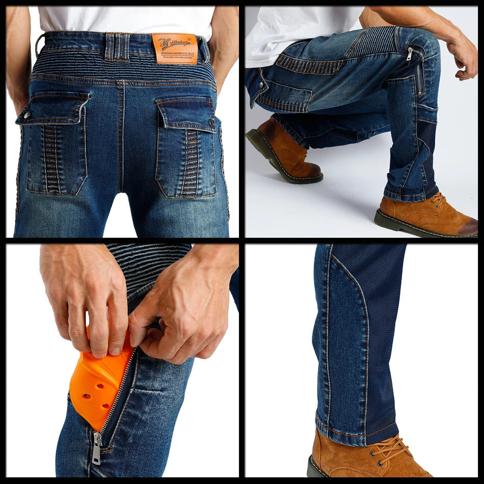 Kevlar Motorcycle Jeans Men Summer Riding Pants Blue Abrasion Resistant Windproof Dirt Bike Trousers Protective Gear