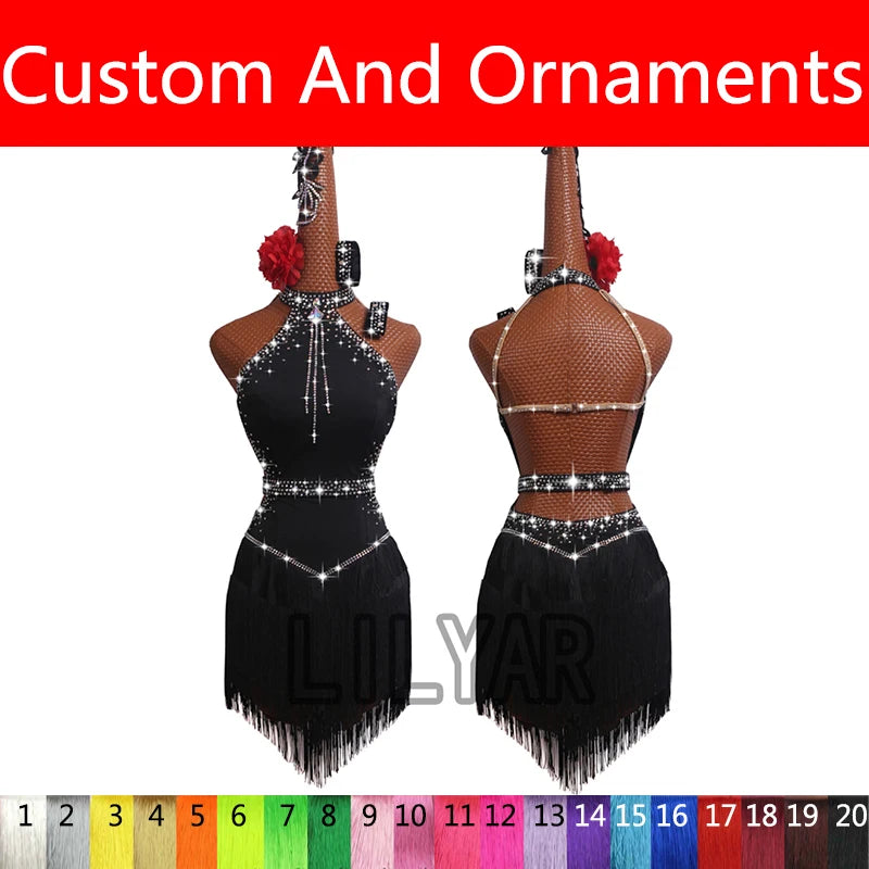 New Latin Dance Dress Competition Dress Costumes Skirt Performing Dress Rhinestone Adult Customize Children Chinese Style Collar