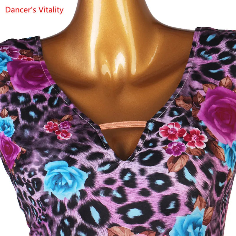 Latin Dance Dress V-Neck Wave Point Skirt Profession Custom Female Adult Child Elegant Performance Clothes Competition Clothing