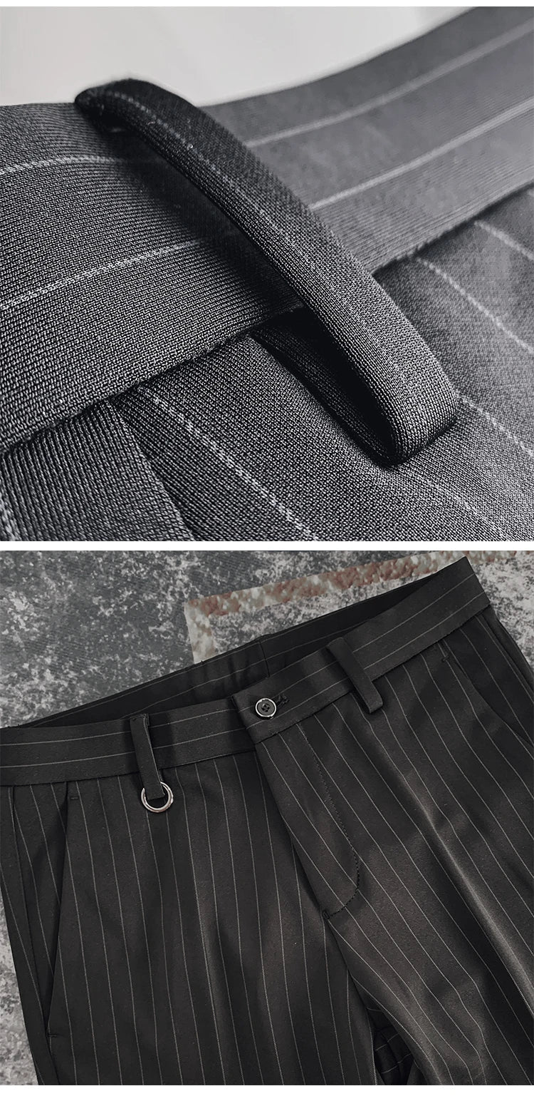 Men Suit Pants Hombre Pantalones 2026 Spring Stretch Slim Formal Trousers for Men Fashion Casual Stripe Dress Pants Men Clothing