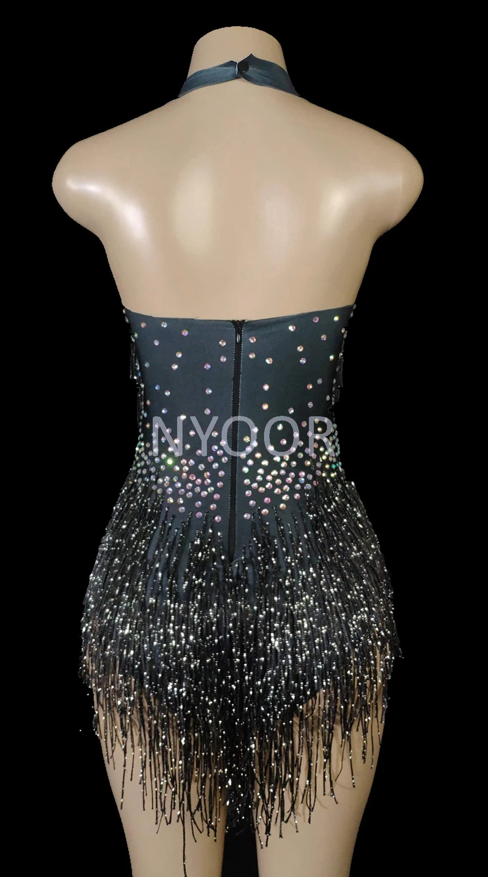 Sparkly Rhinestones Fringes Leotard Women Nightclub Party Outfit Dance Costume One-piece Stage Wear Sexy Performance Bodysuit