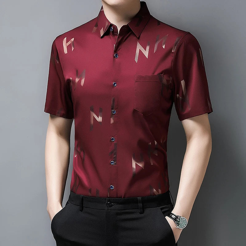 New Men's Business Casual Short Sleeved Shirt No Iron and Wrinkle Resistant Top