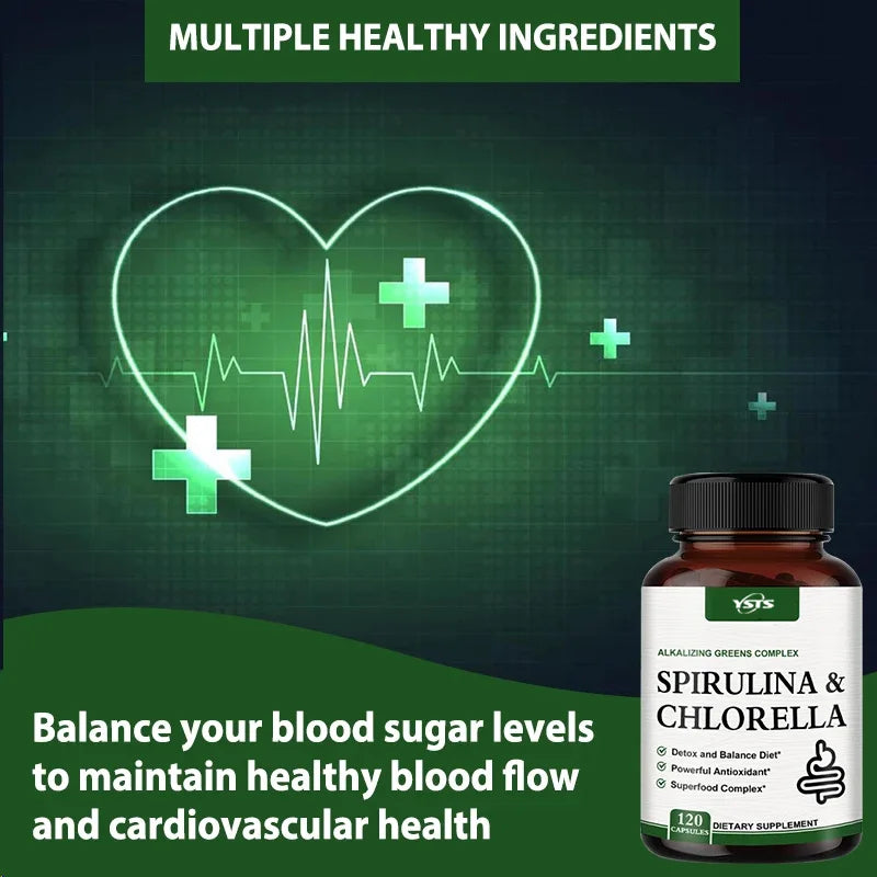 Spirulina Chlorella Supplement - Supports Liver, Kidney And Intestinal Detoxification, Energy, Digestion, Antioxidant
