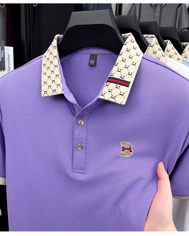 Advanced letter embroidery short sleeve polo shirt light luxury brand business leisure summer men's T-shirt fashion lapel top