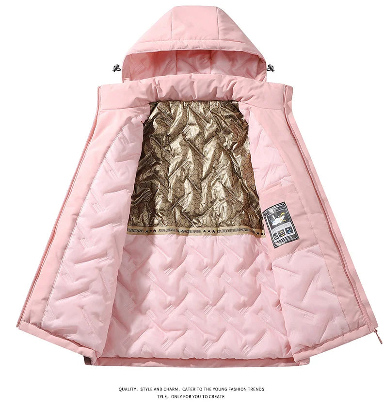 Autumn And Winter Outdoor Graphene Couple Style Lock-Iin And Warm Fashion Casual Simple Contrast Color Hooded Cotton Coat