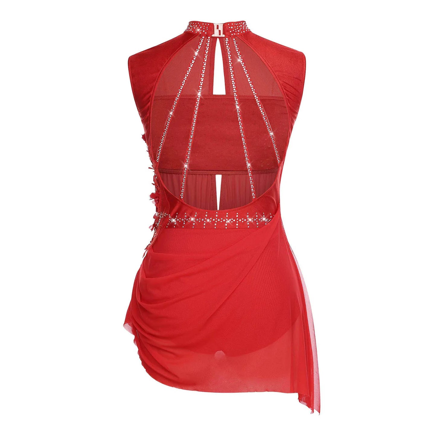 Women Lyrical Dance Dress Ballet Figure Skating Gymnastics Stage Performance Costume Sleeveless Rhinestones Applique Leotards