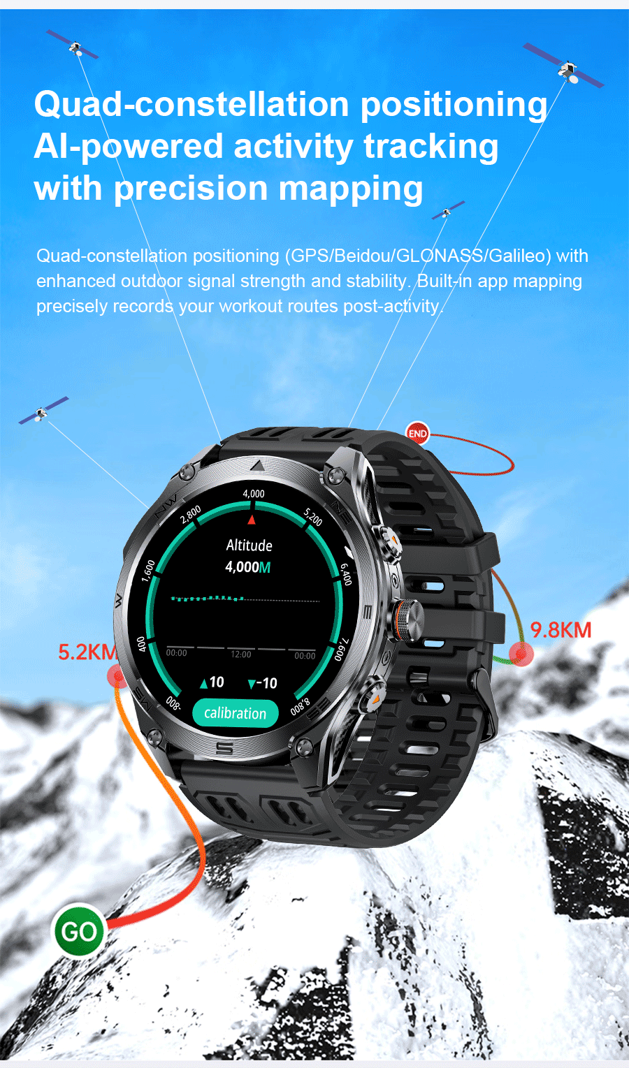 2026 New Military Smart Watch 1000Mah Battery GPS Compass 10ATM Waterproof Tactics Sports Flashlight BT call Smart Watch For Men