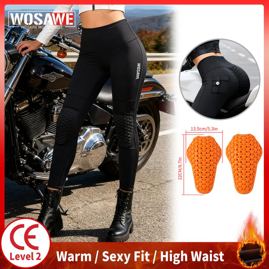 WOSAWE Women Motorcycle Pants with CE Knee Pads Motocross High Waist Yoga Sport Leggings Gym Fitness Tights Casual Streetwear