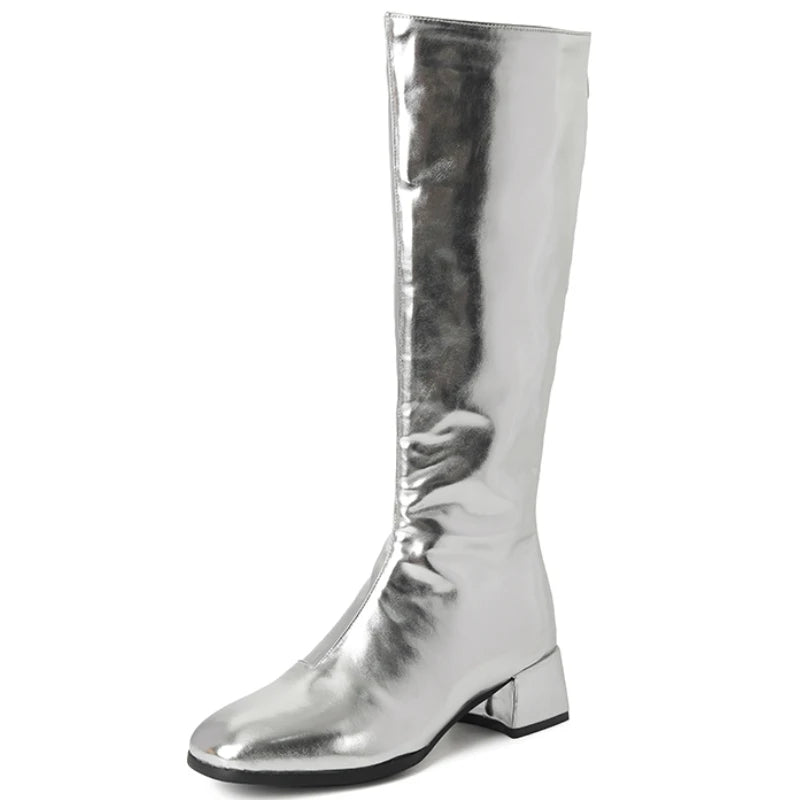 Women's Knee High Boots Winter Shoes 2025 Gold Silver Low Heeled Long Boot Ladies Party Footwear Shoes Large Size 45 Waterproof
