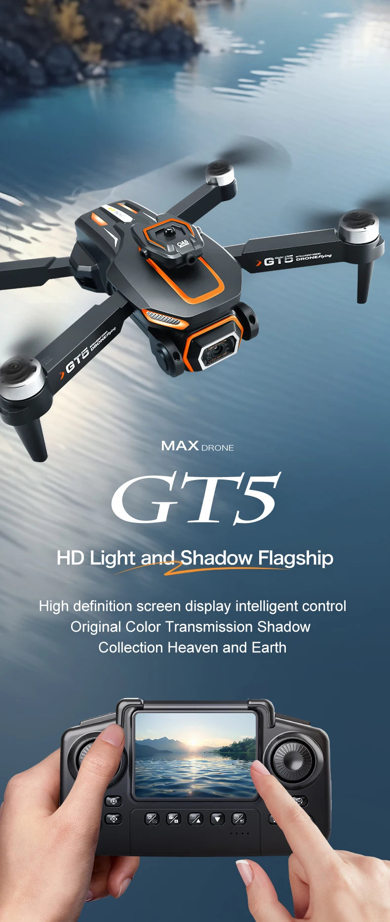 GT5 Brushless Drone with Dual Lens & Obstacle Avoidance - GPS/APP Path Drawing, 2.4" Screen Remote Flight for Aerial Photography
