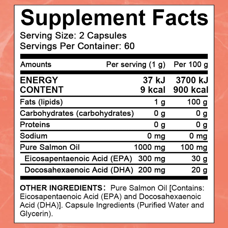 Omega 3 Fish Oil - Pure Salmon Oil, Heart & Brain Health Dietary Supplement - Rich in EPA & DHA