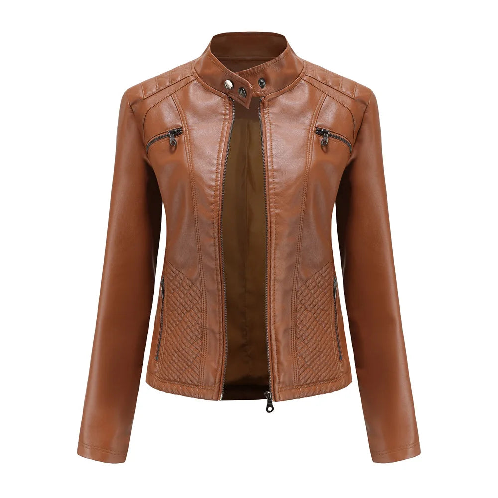 2026 New Lavender Purple Women's Long Sleeve PU Jacket, Fashion Motorcycle Leather Jackets, Red Coat, Black Outerwear.