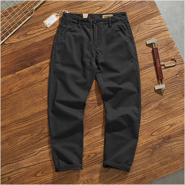 American Retro Workwear Pants Men's Heavyweight Chino Casual Straight Leg Tapered Versatile Cotton Urban Faion Trousers