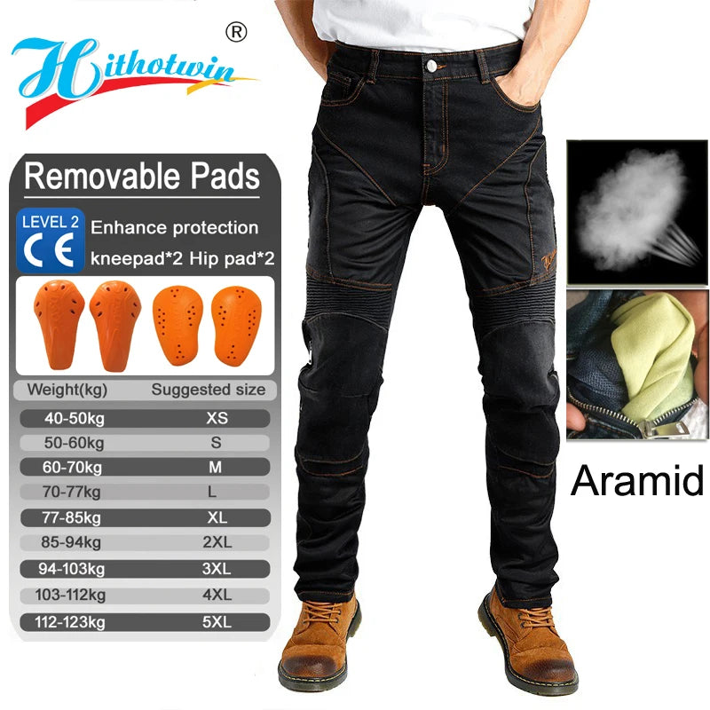 Kevlar Motorcycle Jeans Men Summer Riding Pants Blue Abrasion Resistant Windproof Dirt Bike Trousers Protective Gear