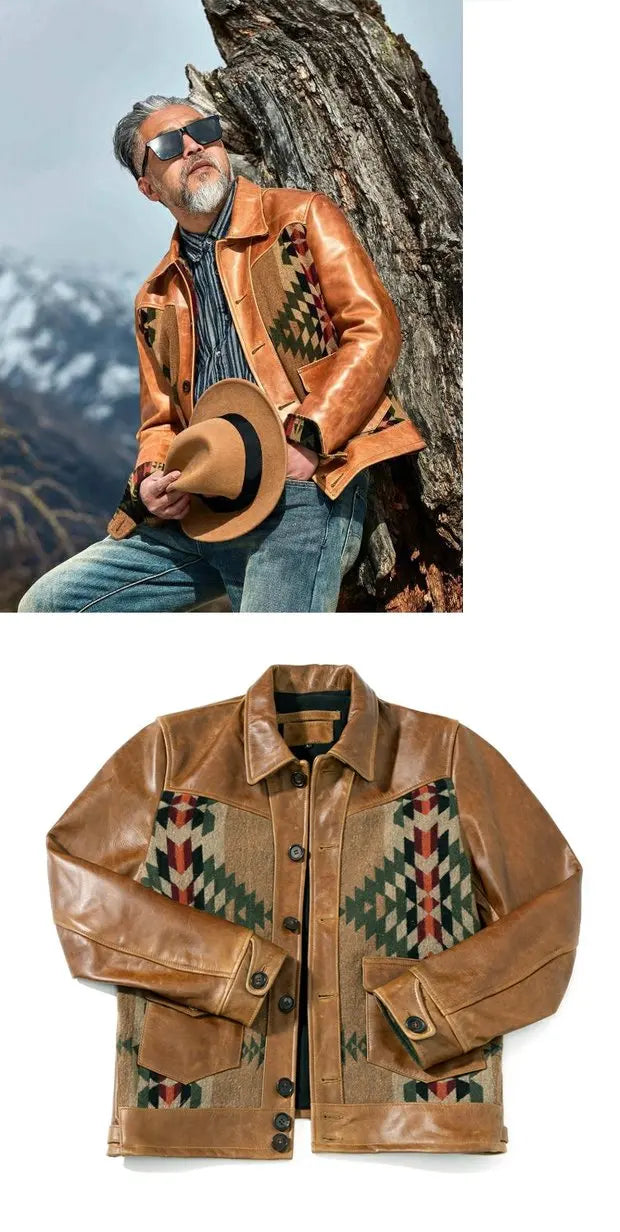 Authentic Cost Price American Retro Oil Wax Cowhide Jaet Men's Genuine Leather Coat Navajo Sle Outerwear Spring Casual
