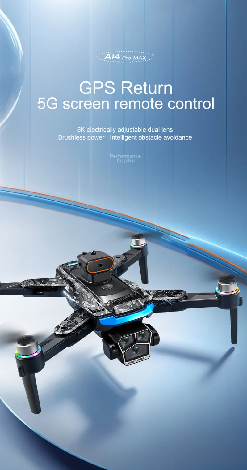 Upgrade A14 Pro Max Drone Aerial 8K HD Dual-Camera 5G WIFI GPS Brushless Motor Optical Flow Obstacle Avoidance RC Drone 10000M