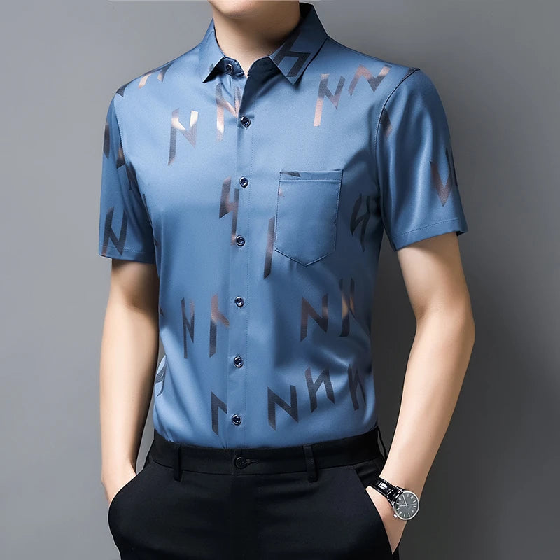 New Men's Business Casual Short Sleeved Shirt No Iron and Wrinkle Resistant Top