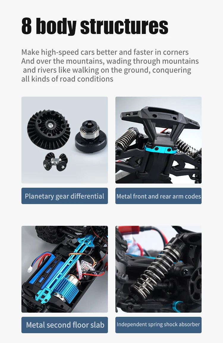 4WD 1:16 80KM/H Super Brushless 50KM/H Brushed RC Car 4x4 Off Road Remote Control High Speed Drift Racing Truck Toy Kids Adults