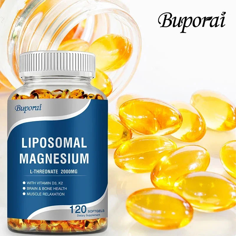 Liposomal Magnesium L-Threonate - Containing Vitamin D3 and K2, Supports Brain, Bone, Heart, Muscle and Promotes Sleep