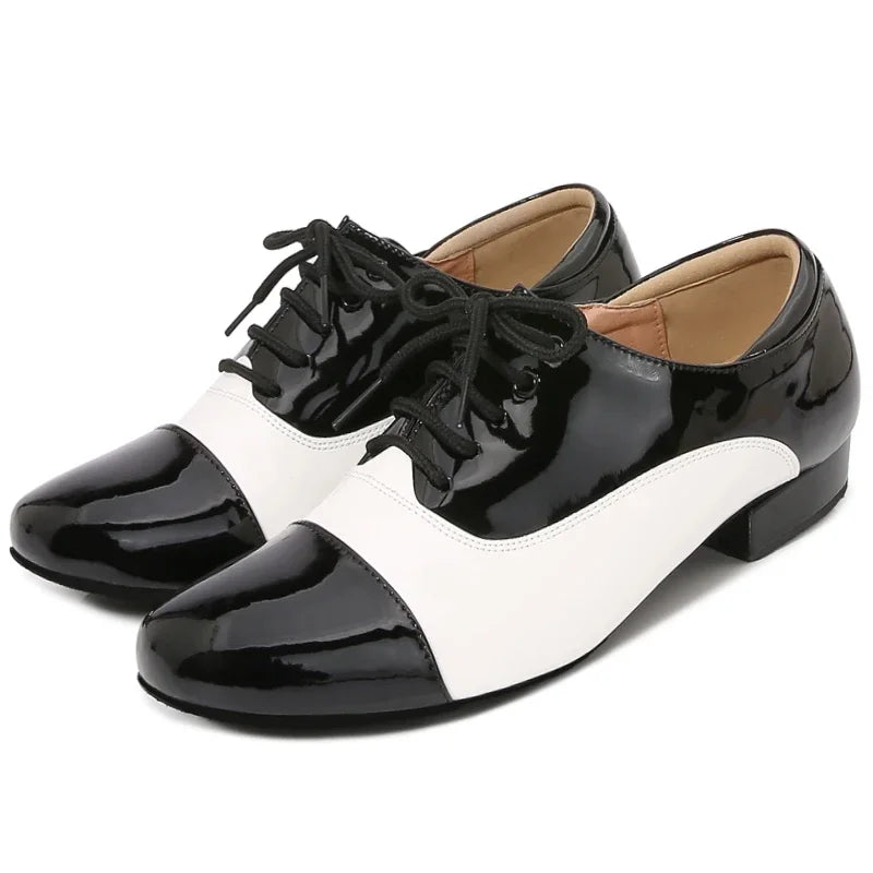 Men's Latin Dance Shoes, Classic Black and White Men's Dance Shoes, Modern Dance Performance Competitions, Sports Shoes