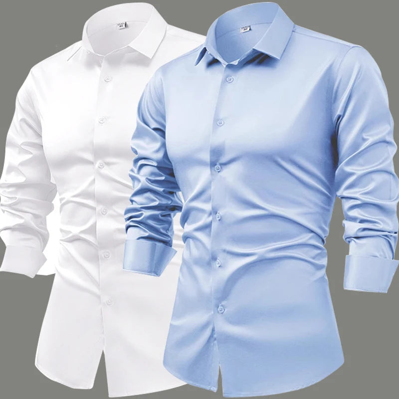 Silk cotton long sleeved shirt men's pure white shirt 2025 spring high-end sense inch shirt casual business suit formal wear