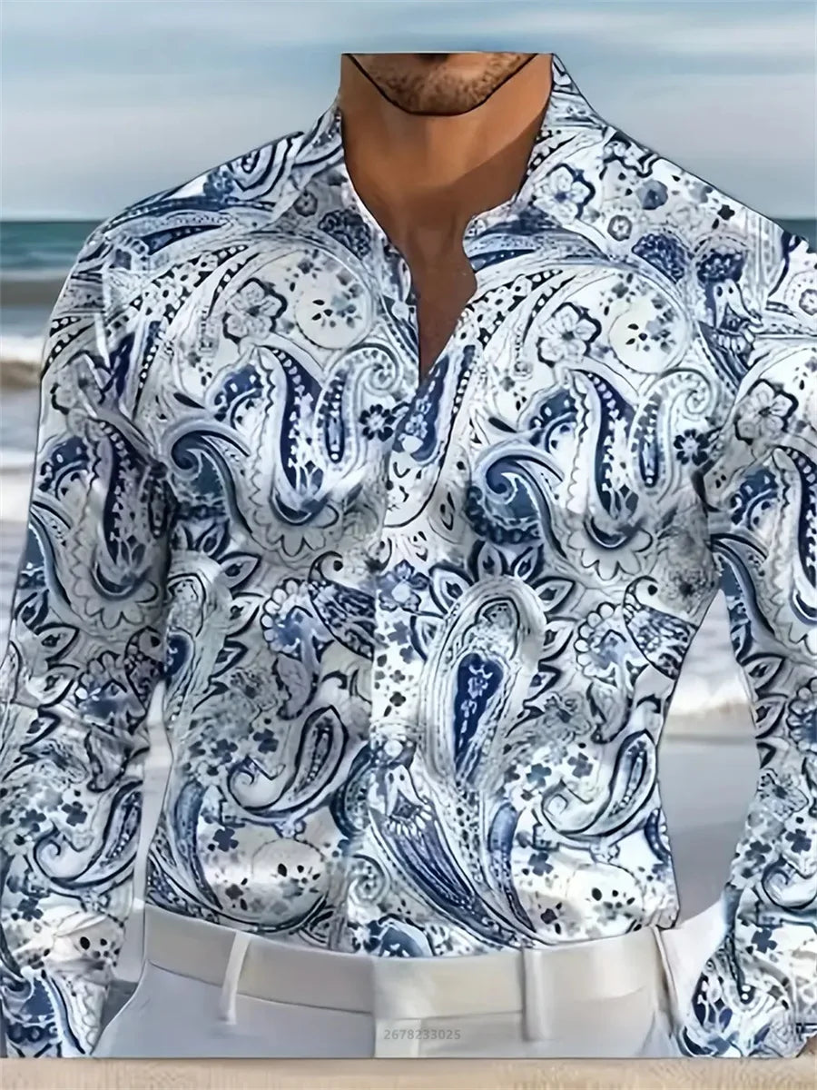 Men's shirt 3D high-definition tropical print long-sleeved shirt, Hawaiian shirt, spring and autumn casual party top XS-6XL size