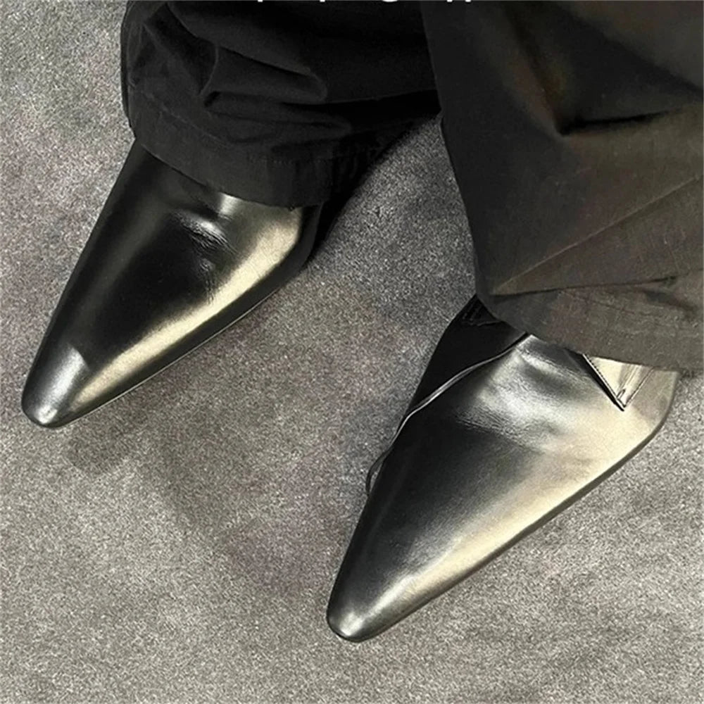 Pointed Leather Shoes for Men Black Retro Derby Shoes Business Formal Lace Up Casual Shoes Men Shallow Summer New Leather Shoes
