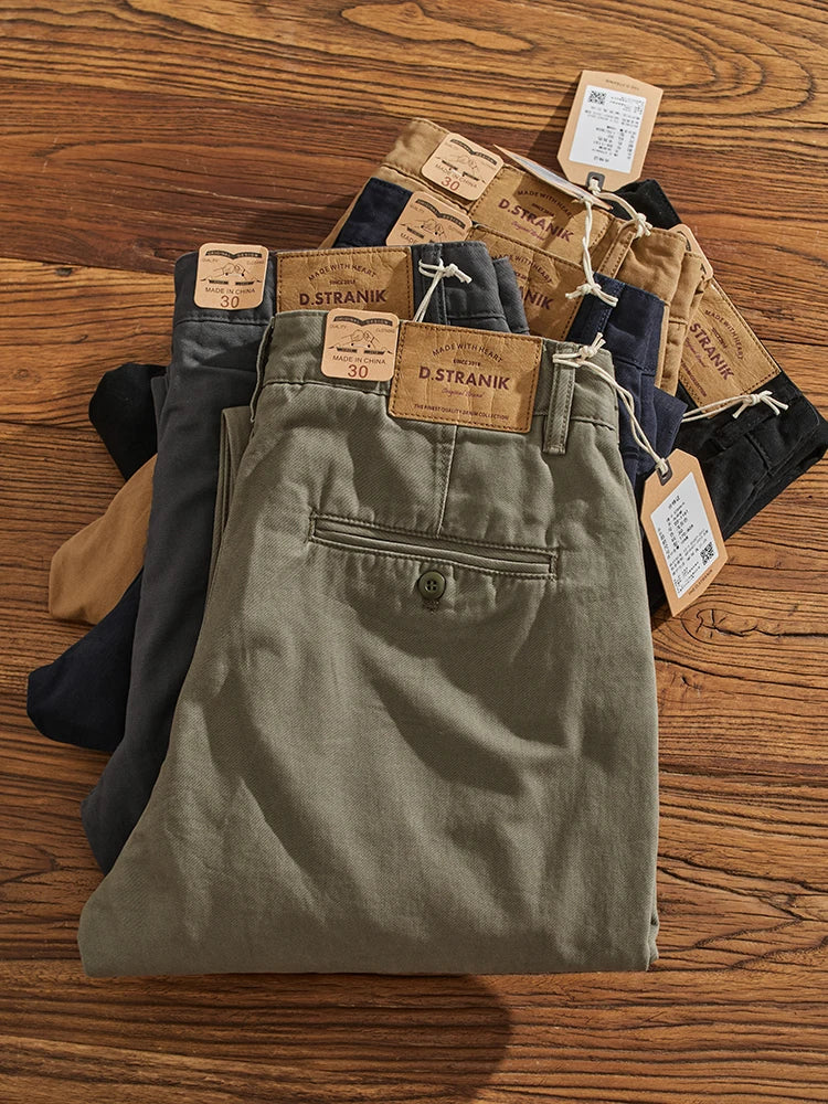 American Retro Workwear Pants Men's Heavyweight Chino Casual Straight Leg Tapered Versatile Cotton Urban Faion Trousers