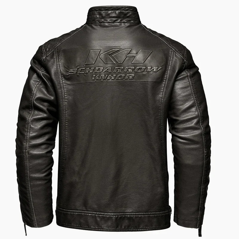 Men's Vintage Thickened Jacket Multi-Pocket Jacket, Stand-Up Collar Motorcycle Clothing, Casual PU Leather Jacket