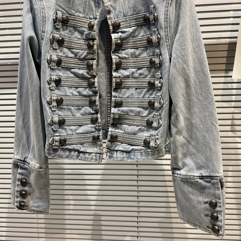 DEAT 2025 Autumn New Fashion Metal Buckle Design Shoulder Strap Denim Short Jacket For Women High Street Coat Female 11A06995