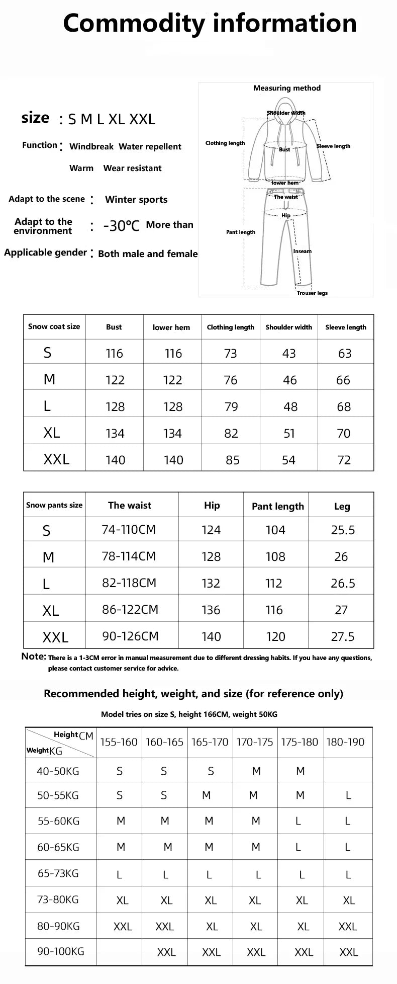New Men Women Skiing and Snowboard Overalls Ski Suit Winter Thermal Waterproof Windproof Mountain Snowsuit Jacket and Pants Set