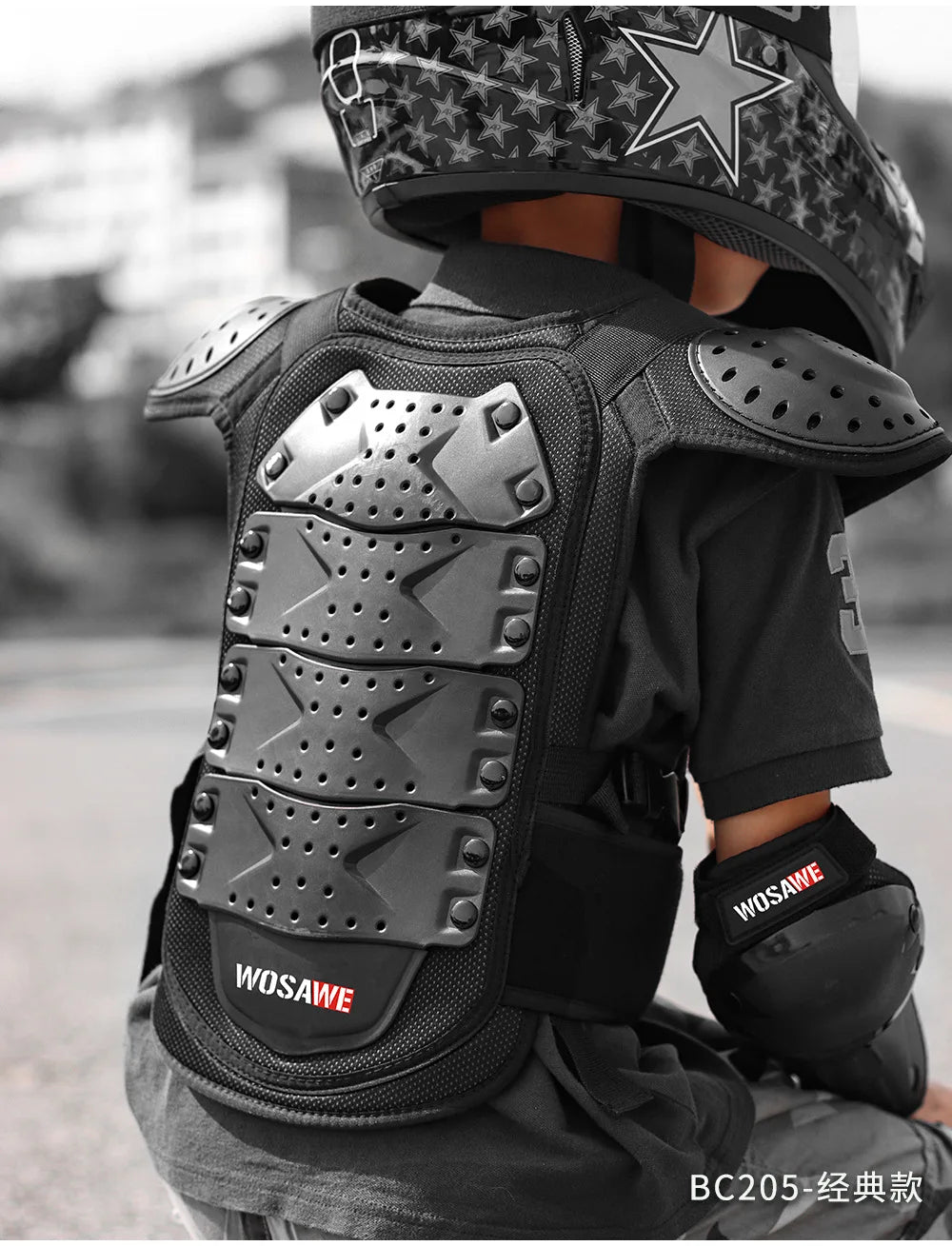 WOSAWE Children's Armor Jacket Spine Chest Protection Equipment Motocross Skateboard Moto Jacket Motorcycle Gear Moto Kids Armor